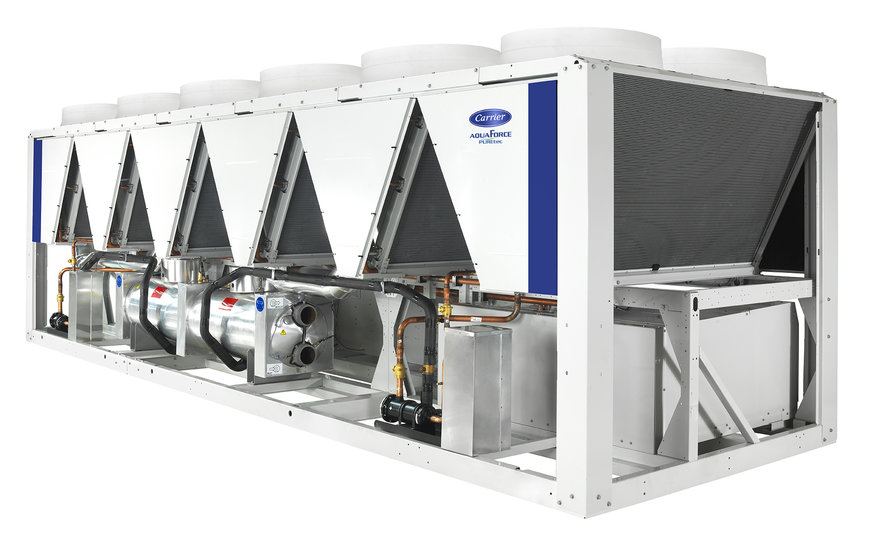 Carrier AquaForce® Lo scambiatore di calore a liquido a velocità fissa e raffreddamento ad aria è ora disponibile con il refrigerante HFO PUREtec™